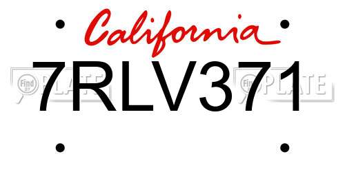 7RLV371 California License Plate