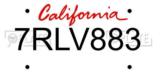 7RLV883 California License Plate