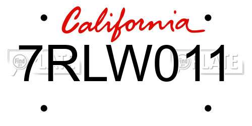 7RLW011 California License Plate