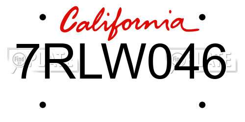 7RLW046 California License Plate