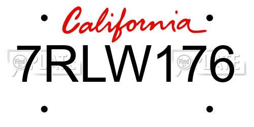 7RLW176 California License Plate