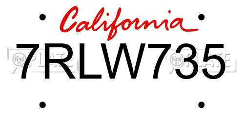 7RLW735 California License Plate