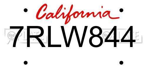 7RLW844 California License Plate