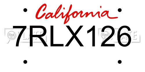 7RLX126 California License Plate