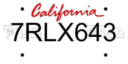 7RLX643 California License Plate