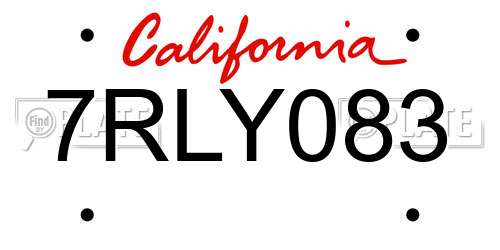 7RLY083 California License Plate