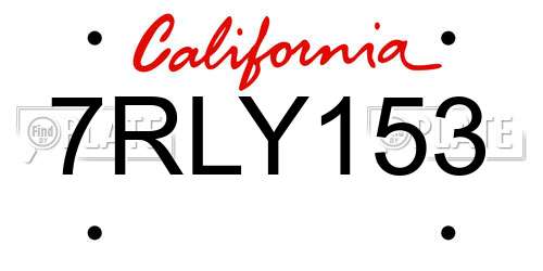 7RLY153 California License Plate