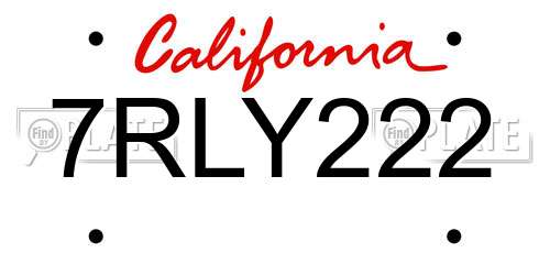 7RLY222 California License Plate