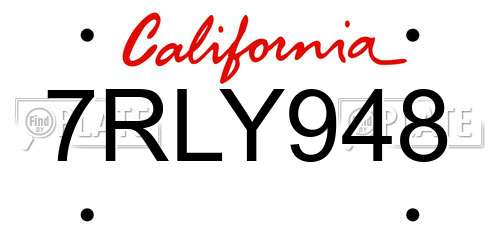 7RLY948 California License Plate