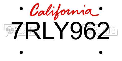 7RLY962 California License Plate
