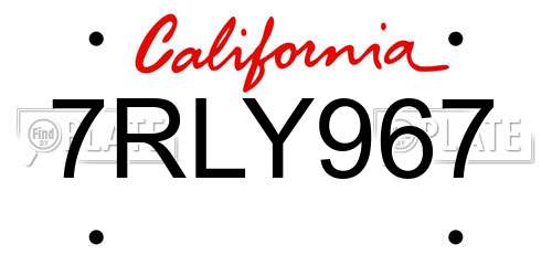 7RLY967 California License Plate