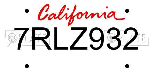 7RLZ932 California License Plate