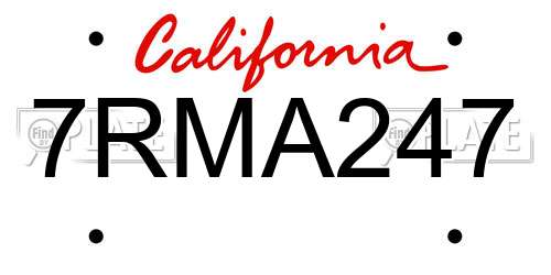 7RMA247 California License Plate