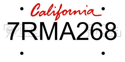 7RMA268 California License Plate