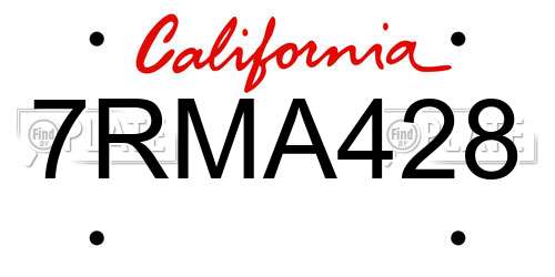 7RMA428 California License Plate