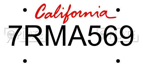 7RMA569 California License Plate