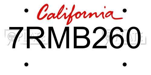 7RMB260 California License Plate