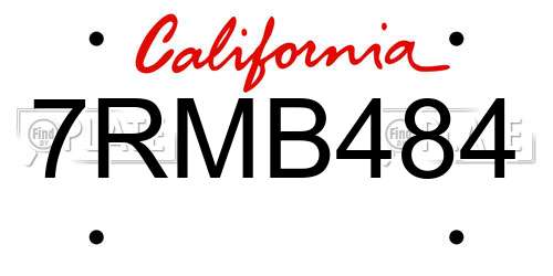 7RMB484 California License Plate