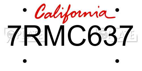 7RMC637 California License Plate