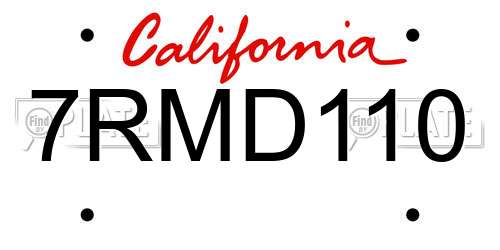 7RMD110 California License Plate