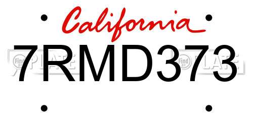 7RMD373 California License Plate
