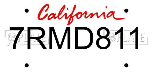 7RMD811 California License Plate