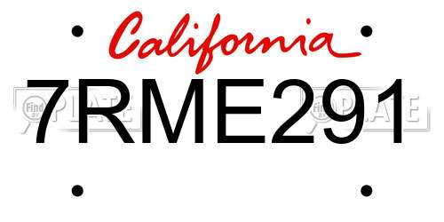 7RME291 California License Plate