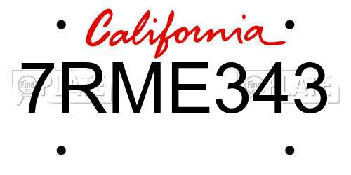 7RME343 California License Plate