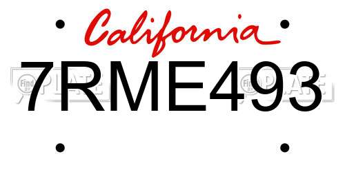 7RME493 California License Plate