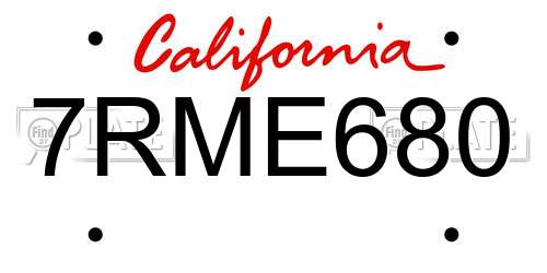 7RME680 California License Plate