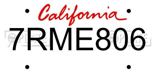 7RME806 California License Plate