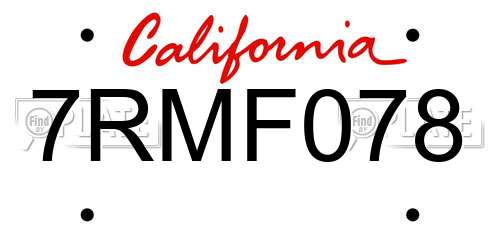 7RMF078 California License Plate