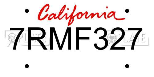 7RMF327 California License Plate