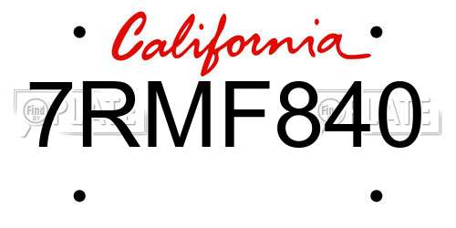7RMF840 California License Plate