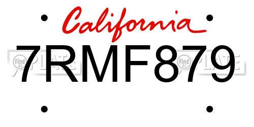 7RMF879 California License Plate