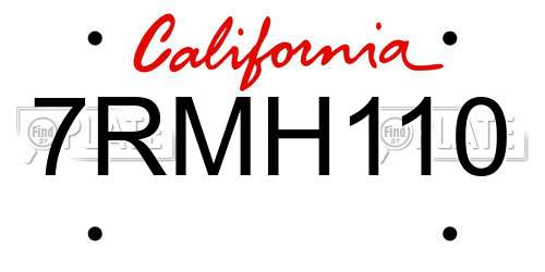 7RMH110 California License Plate
