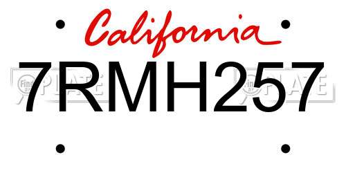 7RMH257 California License Plate