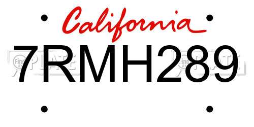 7RMH289 California License Plate