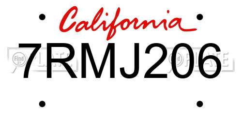 7RMJ206 California License Plate