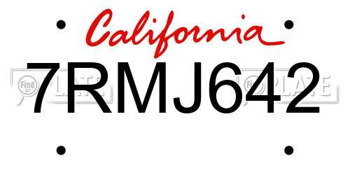 7RMJ642 California License Plate