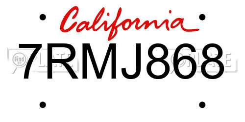 7RMJ868 California License Plate