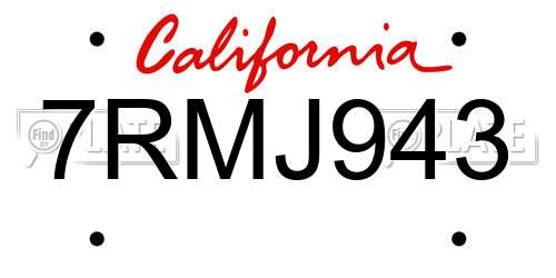 7RMJ943 California License Plate