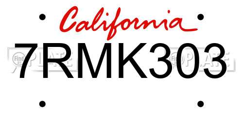 7RMK303 California License Plate