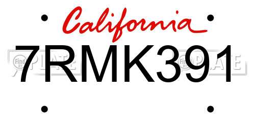 7RMK391 California License Plate
