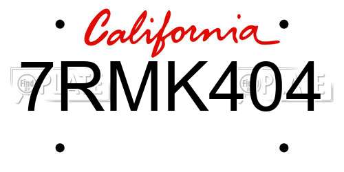 7RMK404 California License Plate