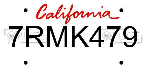 7RMK479 California License Plate