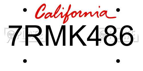 7RMK486 California License Plate