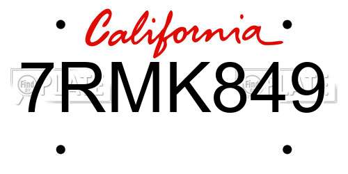 7RMK849 California License Plate