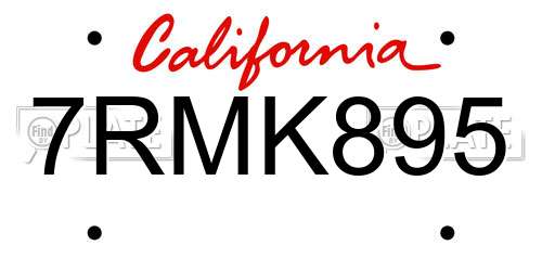 7RMK895 California License Plate