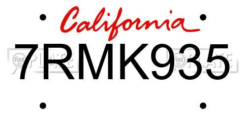 7RMK935 California License Plate